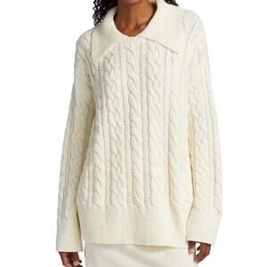 Free People Laurel Cable Knit Collared Oversized Pullover Sweater Top Cotton S